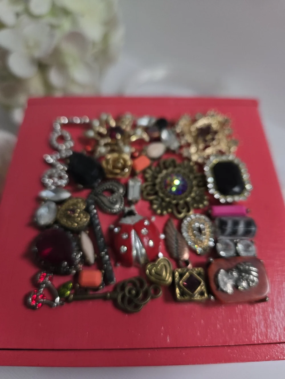 Salvaged Treasure Upcycled Jewelry Art Wooden Keepsake Trinket Box - LOVE Theme